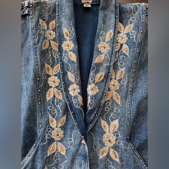 80s Oversized Acid Wash Embellished Studded Denim Jacket Batwing Rhinestone M - Picture 4 of 16